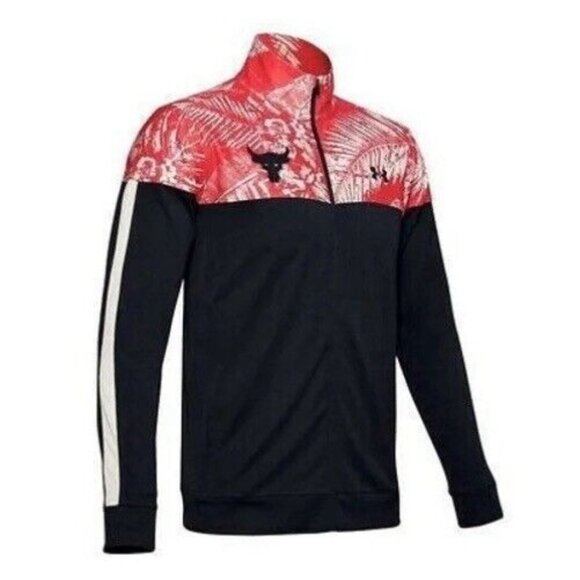 Under Armour Project Rock Aloha Print Full Zip Track Jacket Mens Large Red Black - Picture 1 of 6